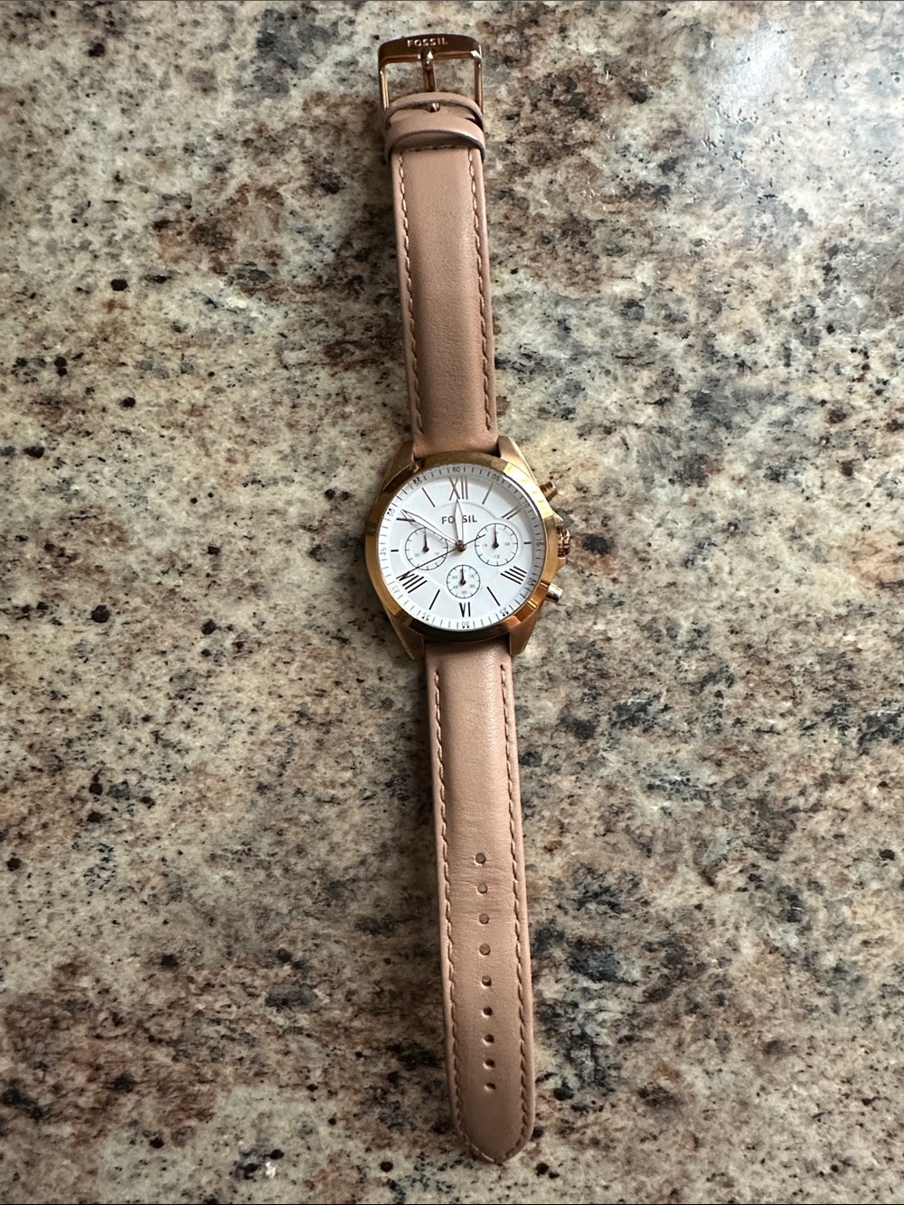 Fossil Womens Watch with Rose-Tan Leather Strap and White Dial